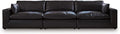Signature Design by Ashley Emilia Straight Contemporary Leather Match 3-Piece Sectional Sofa with Removable Cushion, Black