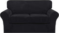 FantasDecor 3 Piece Sofa Covers Velvet for 2 Cushion Couch Stretch Loveseat Slipcover with Individual Seat Elastic Furniture Protector for Pets (Loveseat, Black)