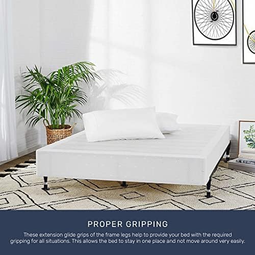 Greaton, Advanced Bed Frame with Solid Steel Rivets, Re-Rolled Rail Provides Required Strength and Durability, Canoe Clips to Secure Cross Arms, Double Riveted 5 Steel Legs Center Support, Queen