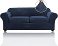 PrinceDeco Couch Cover Velvet Plush Sofa Covers for 2 Cushion Couch Width Up to 90 Inch Washable Furniture Protector Pet Friendly No Slip Sofa Slipcover(Medium-Large, Navy)