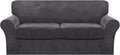 FantasDecor 3 Piece Sofa Covers Velvet for 2 Cushion Couch Stretch Loveseat Slipcover with Individual Seat Elastic Furniture Protector for Pets (Sofa, Gray)
