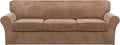 FantasDecor 4 Piece Sofa Velvet Couch Covers for 3 Cushion Stretch Slipcover with Individual Seat Cushion Elastic Furniture Protector for Pets, Machine Washable (Large Sofa, Luggage)