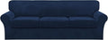 FantasDecor 4 Piece Sofa Velvet Couch Covers for 3 Cushion Stretch Slipcover with Individual Seat Cushion Elastic Furniture Protector for Pets, Machine Washable (Large Sofa, Navy)