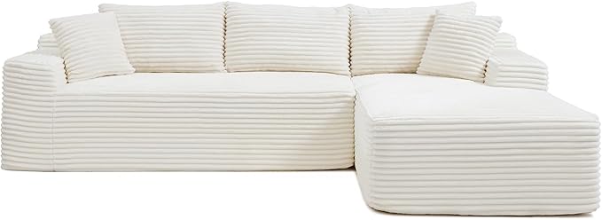 Cloud Sectional Couch,108" Modern Modular Sectional Sofa with Deep Seat,Corduroy Boneless Couches with L-Shape Chaise for Living Room,No Assembly Required (Beige, Right Facing Chaise)