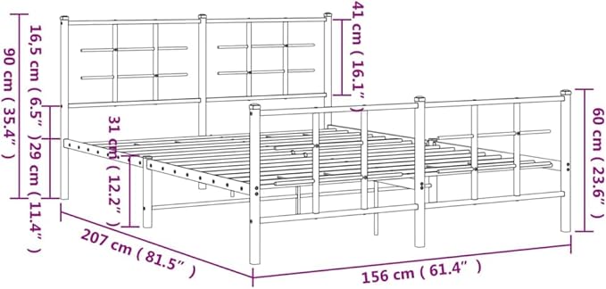 Modern King Size Metal Bed Frame with Footboard and Under Bed Storage Space, Sturdy Powder-Coated Steel Construction for Bedroom, Easy Assembly with