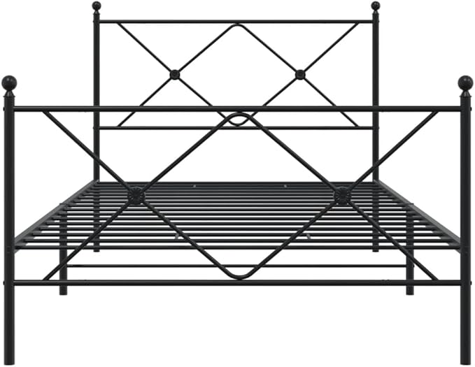 vidaXL Black Metal Bed Frame - Robust Steel Construction with Headboard/Footboard, Supportive Slats, Under-Bed Storage, Elegant Single Bed Design for Bedroom Furniture - 39.4"x78.7"