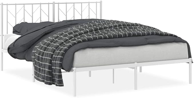 Bed Frame White Steel King Size Easy Assembly for Bedroom 59 x 79 in
