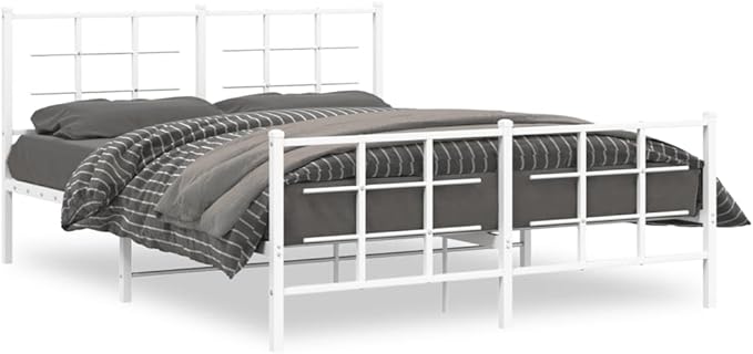 Modern King Size Metal Bed Frame with Heavy-Duty Construction and Powder-Coated White Finish for Bedroom, Sleek Minimalist Design, Easy Assembly, Spacious