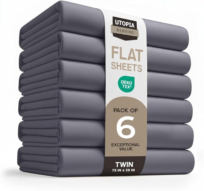 Utopia Bedding Flat Sheets - Pack of 6 - Soft Brushed Microfiber Fabric - Shrinkage & Fade Resistant Top Sheet - Easy Care (Twin, Grey)