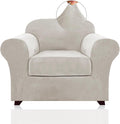 PrinceDeco Velvet Plush Couch Cover Stretch 2 Piece Chair Cover Chair Slipcover Washable Furniture Protector Couch Soft with Elastic Bottom Armchair Cover Width Up to 49 Inch(Small, Oatmeal)