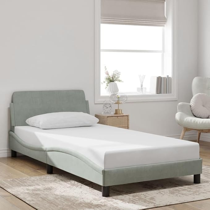 Light Gray Velvet Bed Frame with Storage, Modern Single Size Upholstered Platform for Small Spaces Light Gray, 41.3 x 85.8 x 29.3 in