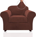 PrinceDeco Velvet Plush Couch Cover Stretch 2 Piece Chair Cover Chair Slipcover Washable Furniture Protector Couch Soft with Elastic Bottom Armchair Cover Width Up to 49 Inch(Small, Burnt Brick)