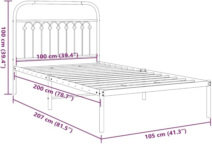 Steel Bed Frame with Headboard, Black Metal Platform Bed for Single Sleeper, Sturdy Mattress Foundation for 39.4x78.7 Inch Bedrooms and Guest Rooms