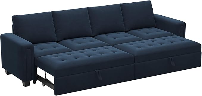 Belffin Modular Sectional Sleeper Sofa with Pull Out Bed Convertible Velvet Sleeper Sofa with Storage Sectional Couches for Living Room Blue