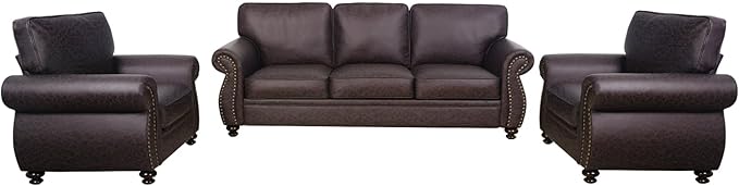 Living Room Furniture Sets,Sofa Sets and Couch Sets for Living Room,Mid-Century Vintage Sofa Couches with Rivet Design (Brown, 2 Single+3 Seater)