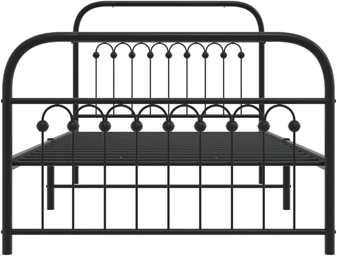 Modern Metal Bed Frame with Headboard and Footboard, Sturdy Steel Structure for Single Bed, Under Bed Storage, Black Matte Finish, Easy Assembly
