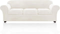 PrinceDeco Velvet XL Couch Cover for Oversized Sofa 4 Piece Sofa Covers for 3 Cushion Couch Washable Furniture Protector with Non Slip Elastic Bottom Width Up to 105 Inch(X-Large, Porcelain)
