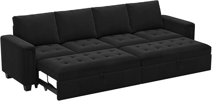 Belffin Modular Sectional Sleeper Sofa with Pull Out Bed Convertible Velvet Sleeper Sofa with Storage Sectional Couches for Living Room Black