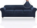 PrinceDeco Velvet XL Couch Cover for Oversized Sofa 4 Piece Sofa Covers for 3 Cushion Couch Washable Furniture Protector with Non Slip Elastic Bottom Width Up to 97 Inch(X-Large, Navy)