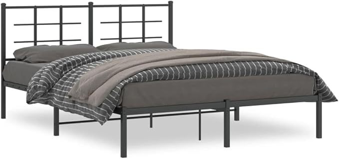 King Size Metal Bed Frame with Headboard, Modern Steel Platform Bed with Underbed Storage, Heavy-Duty Construction for Stability and Breathable Fabric for Comfortable Sleep