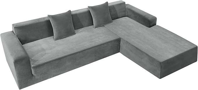 ZNSAYOTX 2026 Soft Velvet Sectional Couch Covers, Luxury Plush Slipcovers with Elastic Bottom for L Shape Sectional Sofa, 2 Pcs Pet Friendly Protector (3 Seat Couch + 2 Seat Chaise, Grey)