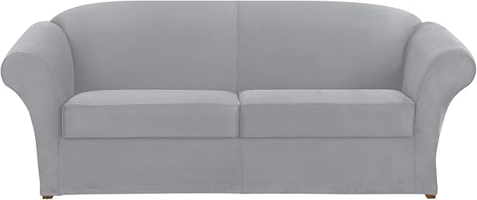 SureFit Ultimate Stretch Suede 3 Piece Box Sofa Slipcover in Light Gray
