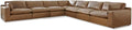 Signature Design by Ashley Emilia Modern L-Shaped Leather Match Modular Anti Sag 7-Piece Sectional with Loose Back Cushions and 2 Bolster Pillows, Orange
