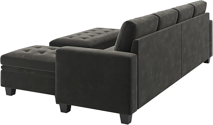 Belffin Velvet Convertible 4-Seat Sectional Sofa with Reversible Chaise L Shaped Sofa Couch Furniture Sets Sectional Couch with Storage Ottoman Grey