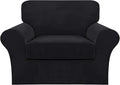 FantasDecor 2 Piece Chair Sofa Covers Velvet for Living Room Slipcovers with Individual Cushion Elastic Furniture Protector for Pets, Machine Washable (Armchair, Black)