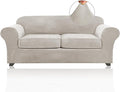 PrinceDeco Couch Cover Velvet Plush Sofa Covers for 2 Cushion Couch Width Up to 90 Inch Washable Furniture Protector Pet Friendly No Slip Sofa Slipcover(Medium-Large, Oatmeal)