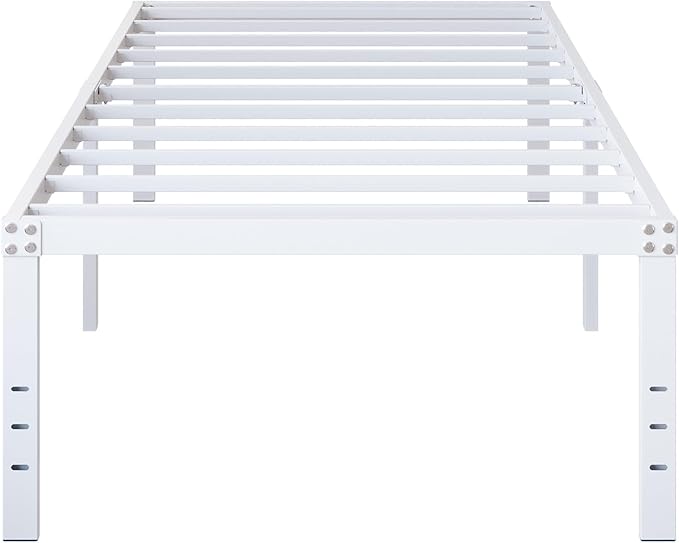 DiaOutro 18 Inch White Twin Bed Frame Heavy Duty No Box Spring Needed Metal Platform with Maximum Storage, Easy Assembly, Noise Free
