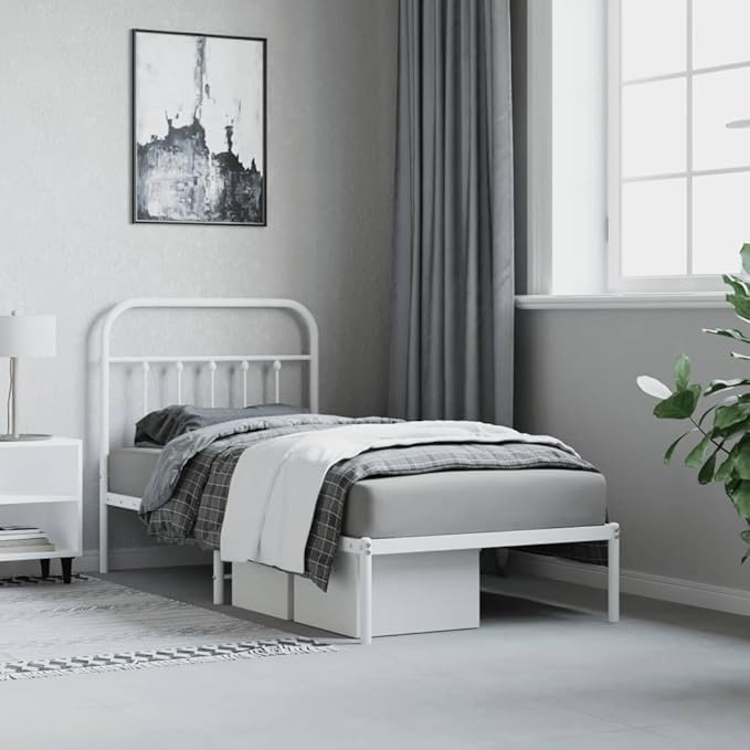 Bed Frame White Steel Single Bed Frame Rectangular Industrial Bedroom Furniture headboard for Bedroom