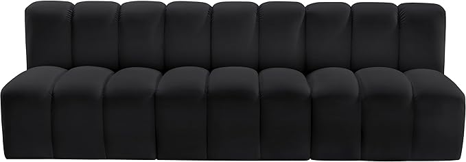 Meridian Furniture 101Black-S3F Arc Collection Modern | Contemporary Modular Sofa with Soft Black Vegan Leather, Deep Channel Tufting, Modular Design, 89.5" W x 31" D x 30" H, Black