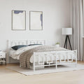 vidaXL Bed Frame White Powder-Coated Steel King Bed Frame Rectangular