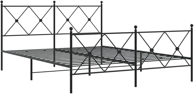 vidaXL Black Steel Double Bed Frame with Headboard/Footboard - 81.5"x61.4"x35.6" for Mattress 59.1"x78.7"