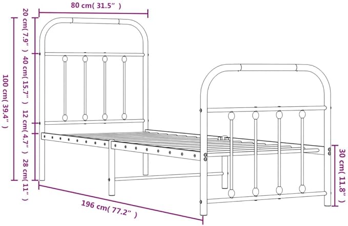Bed Frame Black Powder-Coated Steel Small Single Bed Frame headboard Bedroom Furniture for Living Room