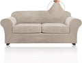 PrinceDeco Couch Cover Velvet Plush Sofa Covers for 2 Cushion Couch Width Up to 90 Inch Washable Furniture Protector Pet Friendly No Slip Sofa Slipcover(Medium-Large, French Oak)