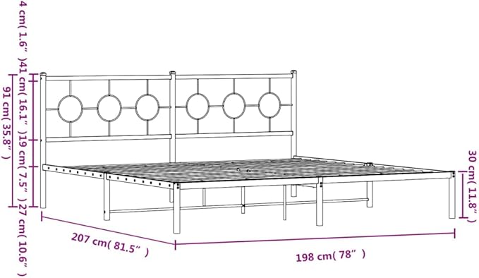 vidaXL White Metal King Bed Frame with Elegant Headboard - 76"x79.9" Industrial Steel Construction, Breathable Slats, Added Bedroom Storage