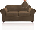 PrinceDeco Velvet Couch Cover Loveseat Covers for 2 Cushion Couch 3 Piece Sofa Covers for Dogs Washable Loveseat Covers Width Up to 72 Inch No Slip Stretch Sofa Slipcover(Medium, Bronze Brown)