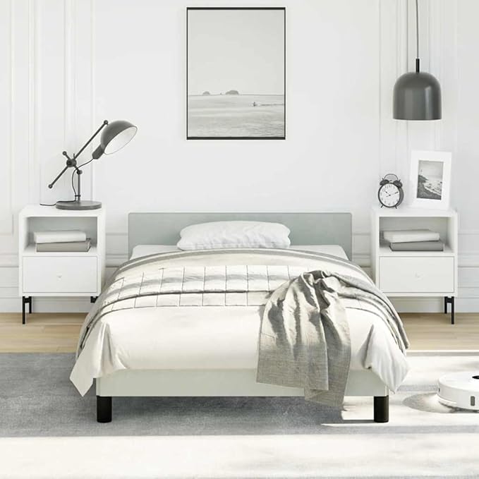 Light Grey Velvet Bed Frame with Soft Touch Upholstery and Durable Plywood Structure, Modern Single Bed for Adults, Compact Size Ideal for Small Bedrooms, Easy Assembly