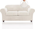 PrinceDeco Velvet Couch Cover Loveseat Covers for 2 Cushion Couch 3 Piece Sofa Covers for Dogs Washable Loveseat Covers Width Up to 72 Inch No Slip Stretch Sofa Slipcover(Medium, Cream)