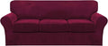 FantasDecor 4 Piece Sofa Velvet Couch Covers for 3 Cushion Stretch Slipcover with Individual Seat Cushion Elastic Furniture Protector for Pets, Machine Washable (Sofa, Burgundy)