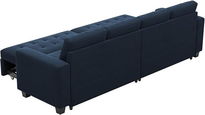Belffin Modular Sectional Sleeper Sofa with Pull Out Bed Convertible Velvet Sleeper Sofa with Storage Sectional Couches for Living Room Blue