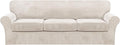 FantasDecor 4 Piece Sofa Velvet Couch Covers for 3 Cushion Stretch Slipcover with Individual Seat Cushion Elastic Furniture Protector for Pets, Machine Washable (Large Sofa, Ivory)