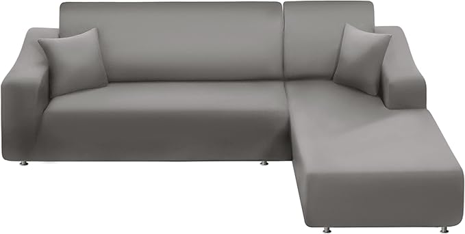 NAISI Couch Cover L Shape 2 Pieces Sofa Cover Soft Stretch Slipcovers with 2pcs Pillowcases Furniture Protector Sectional Couch Covers 3 Seater + 3 Seater(Silver Grey)