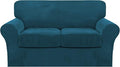 FantasDecor 3 Piece Sofa Covers Velvet for 2 Cushion Couch Stretch Loveseat Slipcover with Individual Seat Elastic Furniture Protector for Pets (Loveseat, Deep Teal)