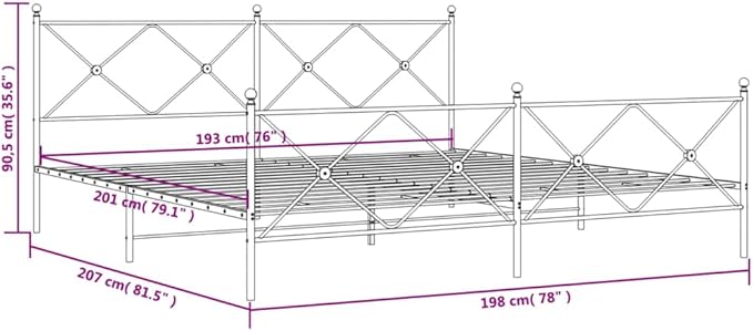 vidaXL Bed Frame White Steel 76 x 80 in Bed Frame Rectangular