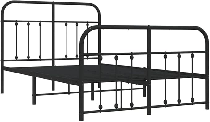 Bed Frame Black Powder-Coated Steel Small Double Bed Frame headboard Bedroom Furniture for Guest Room