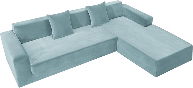 ZNSAYOTX 2026 Soft Velvet Sectional Couch Covers, Luxury Plush Slipcovers with Elastic Bottom for L Shape Sectional Sofa, 2 Pcs Pet Friendly Protector (3 Seat Couch + 2 Seat Chaise, Stone Blue)