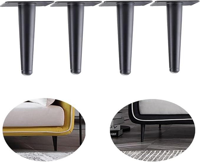 Straight Furniture Table Legs 4 Inch, Round Tapered Metal Furniture Legs Black, Modern Dresser Cabinet Sofa Support Feet Replacement, Set of 4